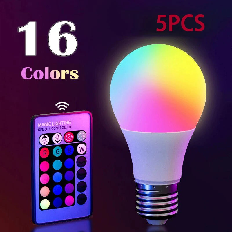 Dimmable RGB LED bulb with 16 colours, E27 base and 24-key remote