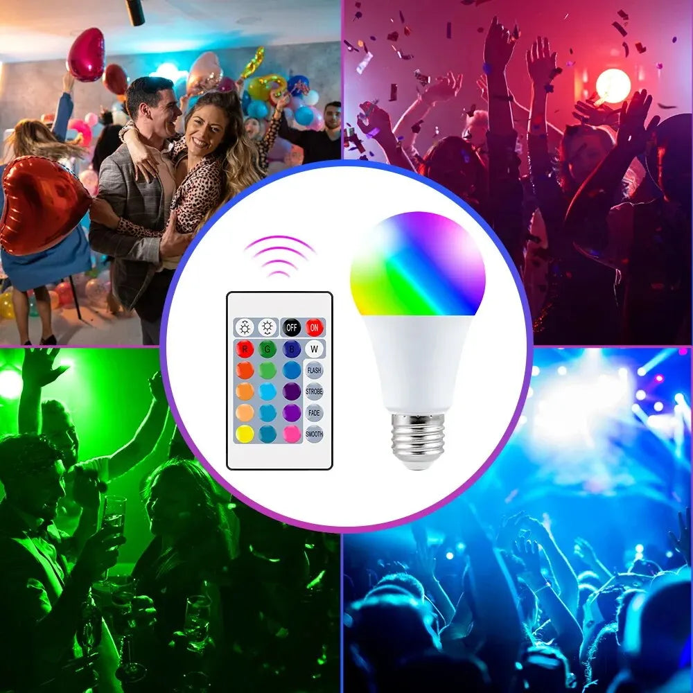 Dimmable RGB LED bulb with 16 colours, E27 base and 24-key remote