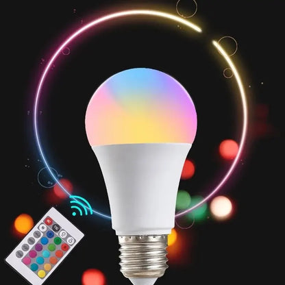 Dimmable RGB LED bulb with 16 colours, E27 base and 24-key remote