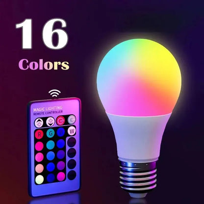 Dimmable RGB LED bulb with 16 colours, E27 base and 24-key remote